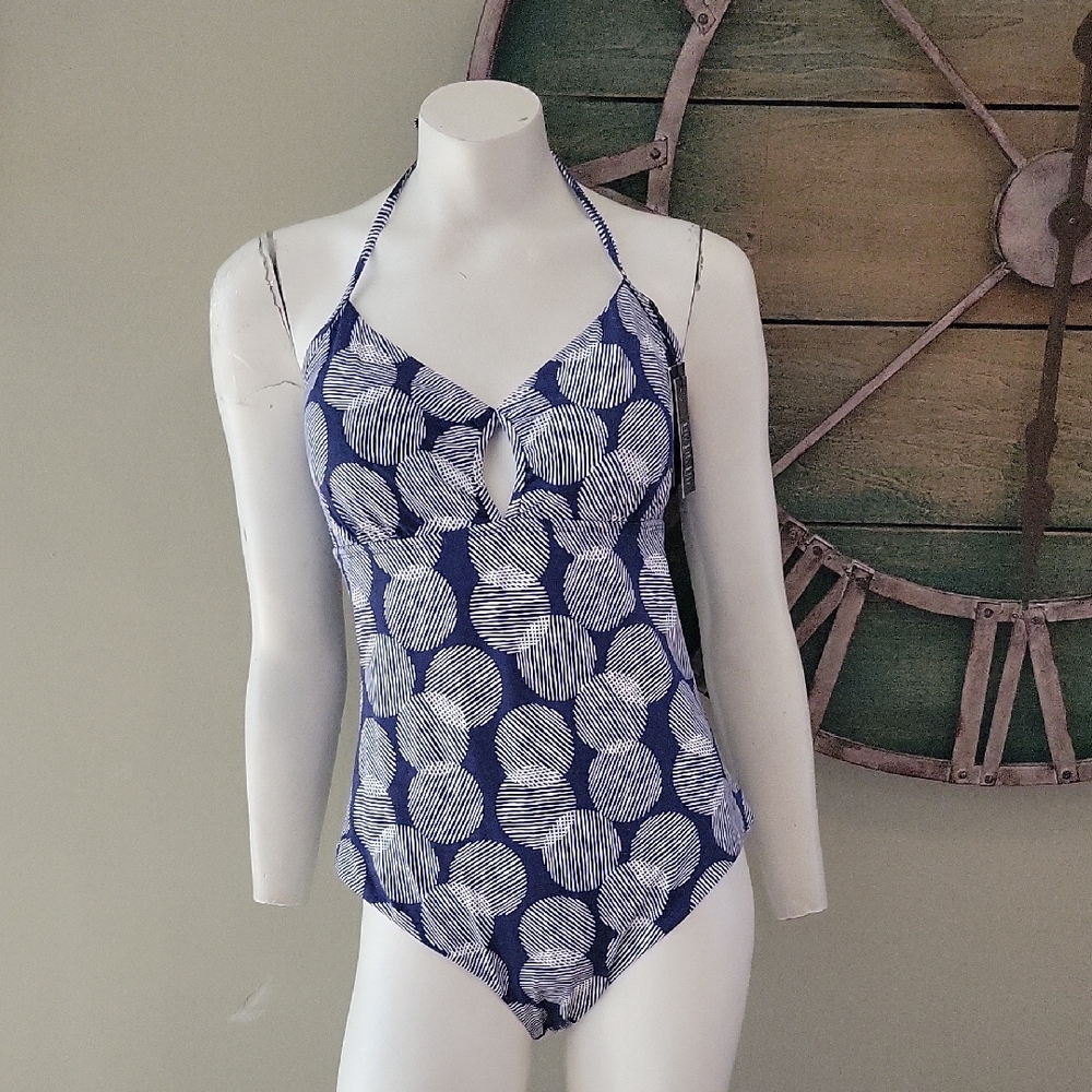 Knix Capri Navy and White With Peekaboo Cut Outs One-Piece Swimsuit